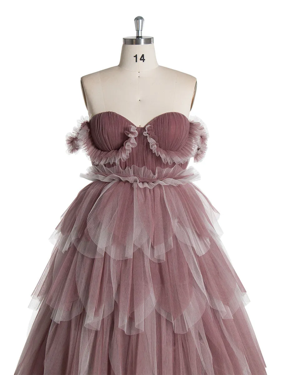 Stylish Colorful Wedding Dresses 60cm Train Layered Tulle Dress for Photo Shoot YW240053