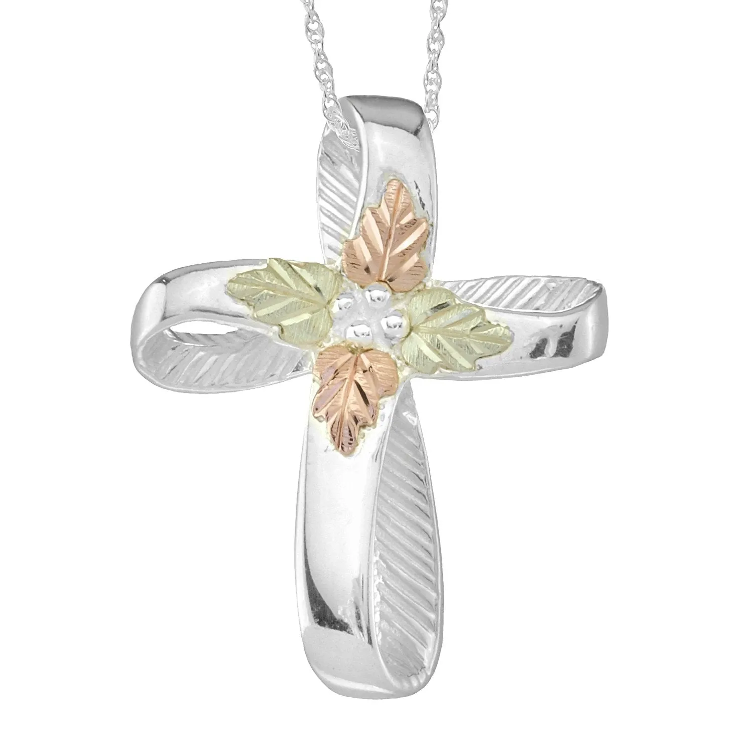 Stylish Cross - Sterling Silver Black Hills Gold Pendant