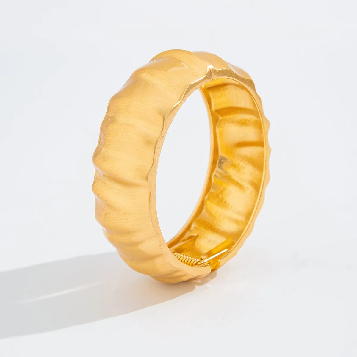 Stylish Frosted Gold Silver Tone Pleated Wide Cuff Bangle Bracelet