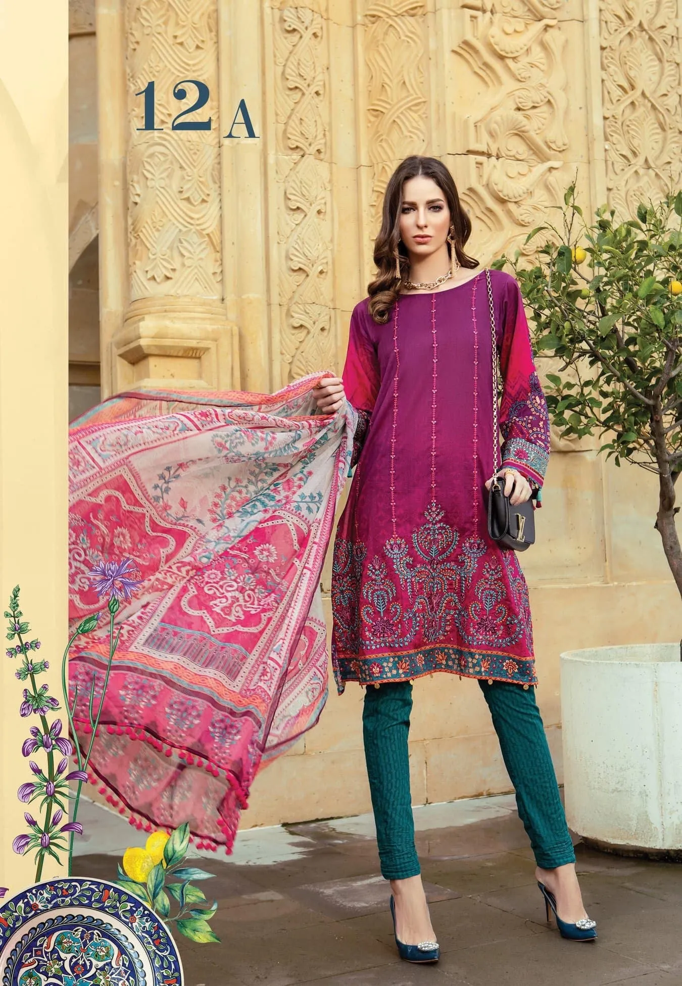 Stylish Kurta Shirt Cigrate Pants By Maria B In Beutifull Shoking Pink Color Model# L 1765
