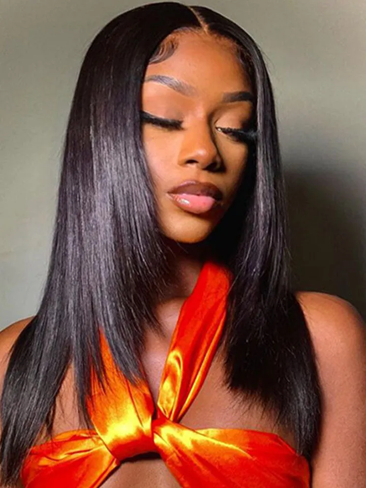 Stylish Layered Cut Straight Transparent 5x5 Closure Lace Wig Pre-plucked Haircut Wig