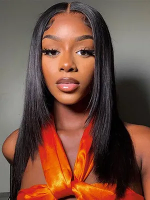 Stylish Layered Cut Straight Transparent 5x5 Closure Lace Wig Pre-plucked Haircut Wig