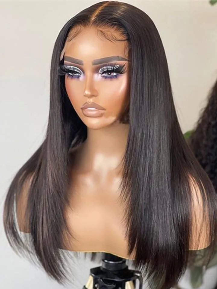Stylish Layered Cut Straight Transparent 5x5 Closure Lace Wig Pre-plucked Haircut Wig