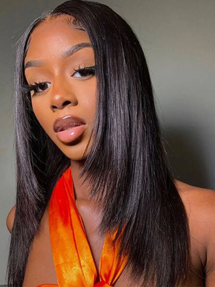 Stylish Layered Cut Straight Transparent 5x5 Closure Lace Wig Pre-plucked Haircut Wig