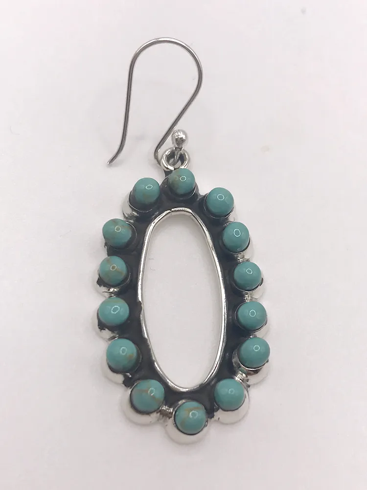Stylish Oval Sterling   Turquoise Drop Earrings
