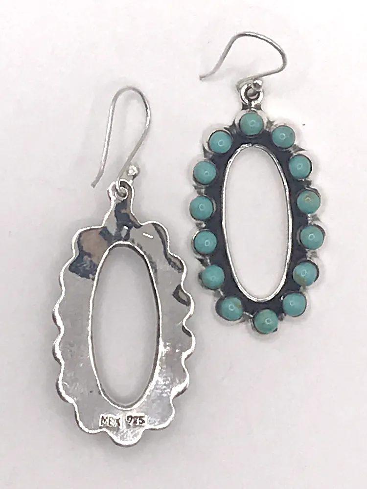 Stylish Oval Sterling   Turquoise Drop Earrings