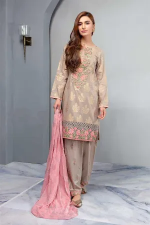 Stylish Pink Embroided Dress In Gold Color Model# L 1848