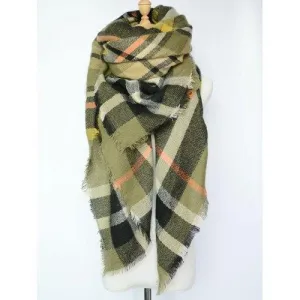 Stylish Tartan Pattern Shawl Scarf - Blackish Green