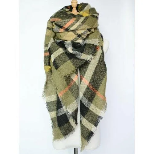Stylish Tartan Pattern Shawl Scarf - Blackish Green