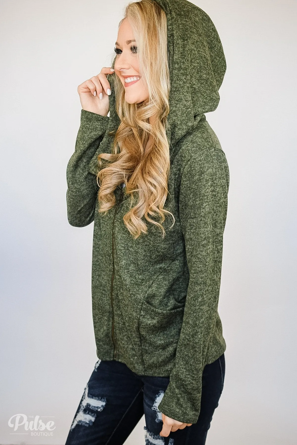 Stylish This Fall Zip Up Hoodie- Olive
