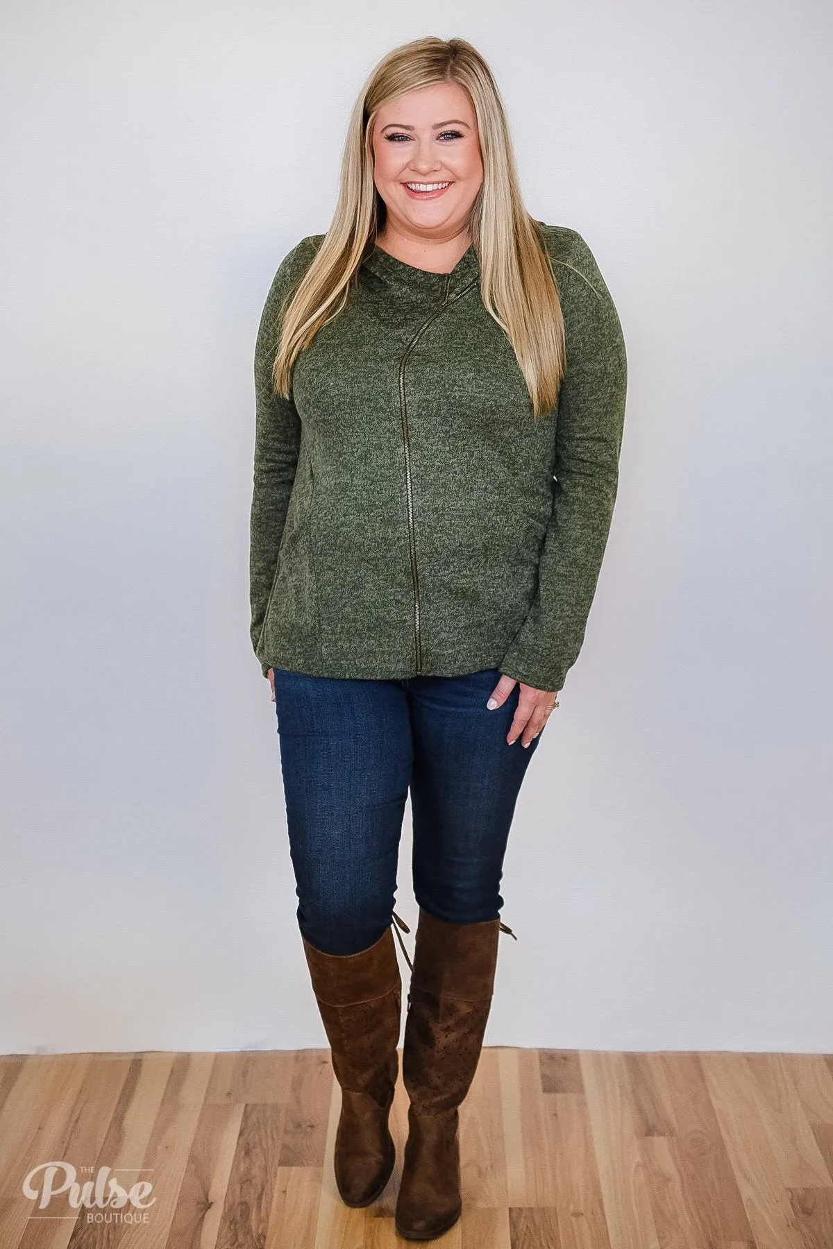 Stylish This Fall Zip Up Hoodie- Olive