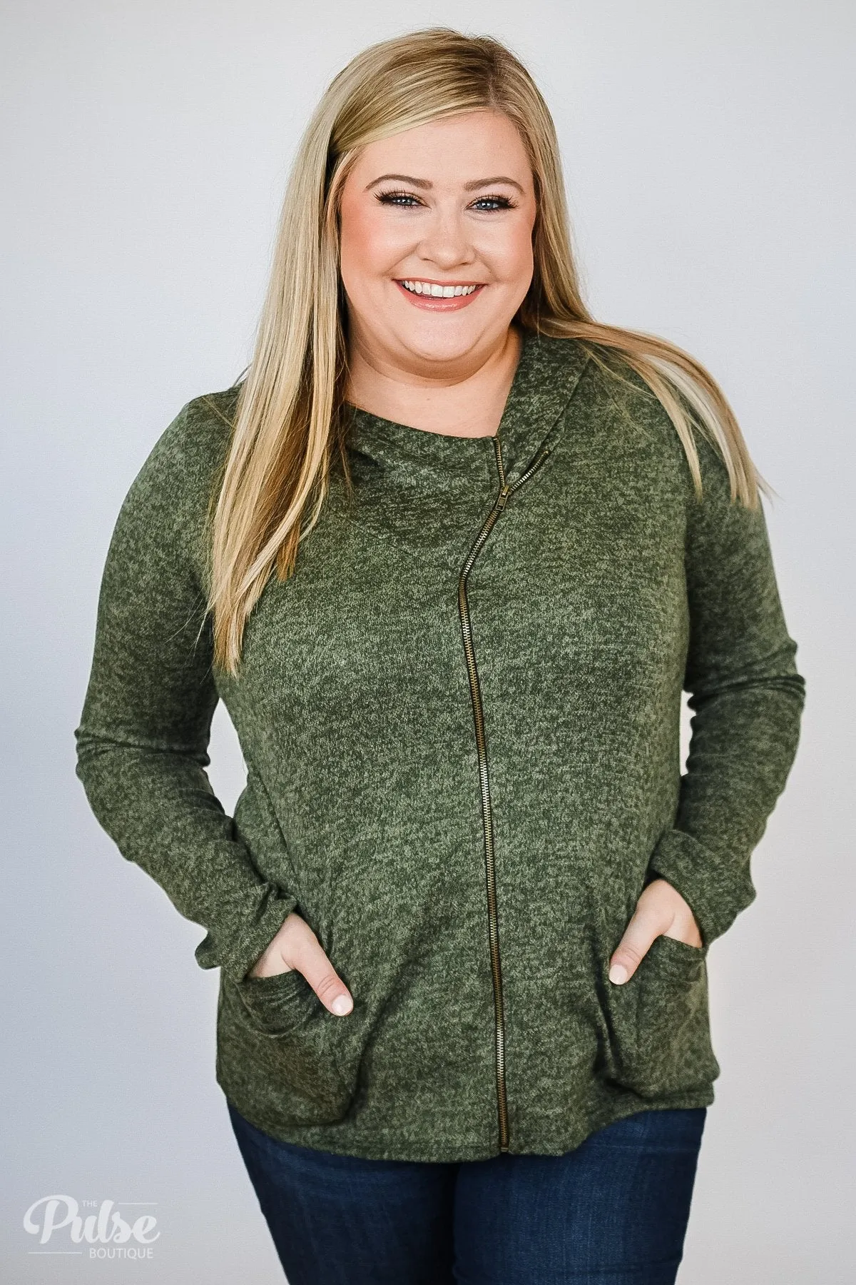 Stylish This Fall Zip Up Hoodie- Olive