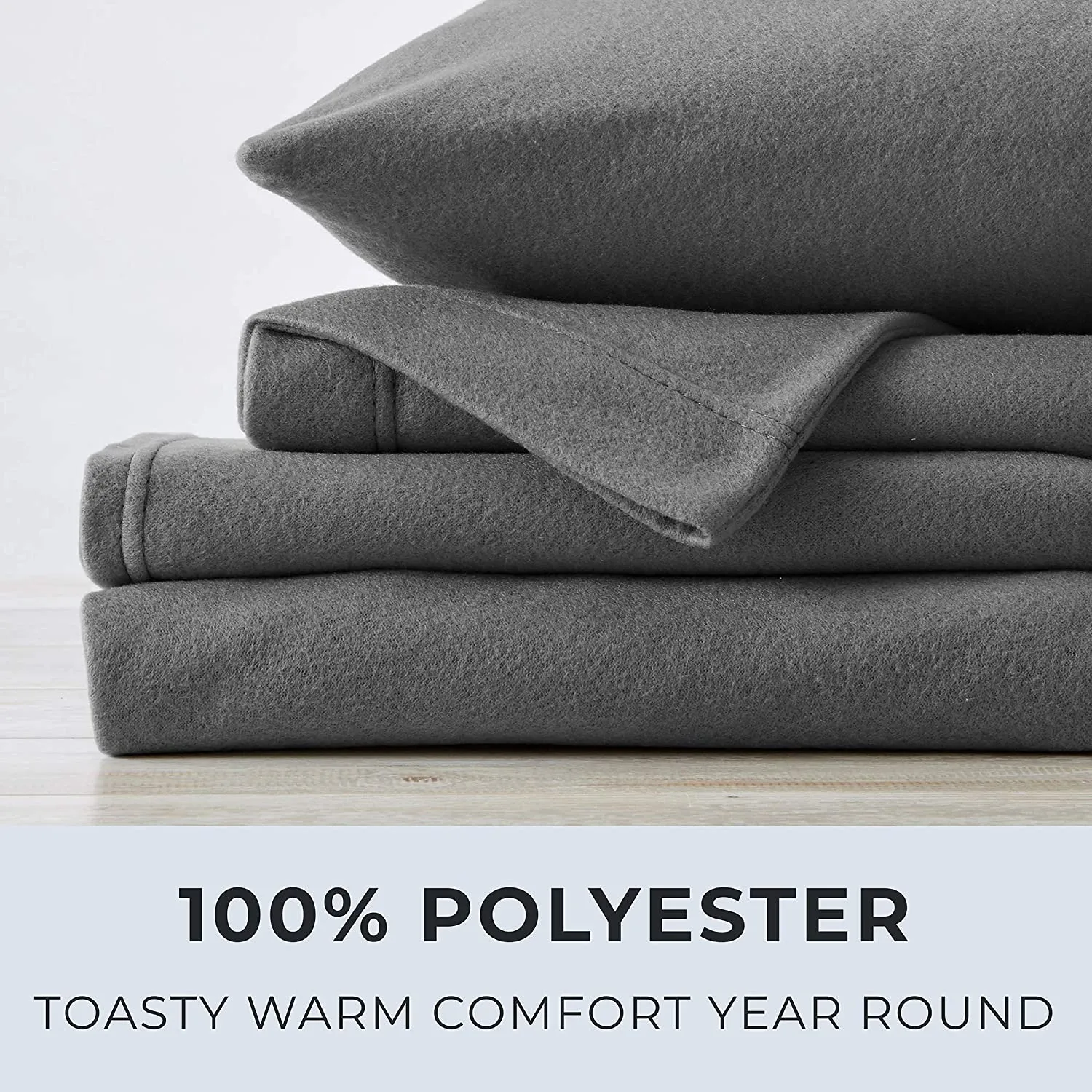 Super Soft Extra Plush Fleece Sheet Set. Cozy, Warm, Durable, Smooth, Breathable Winter Sheets. Christina Collection (King, Charcoal)