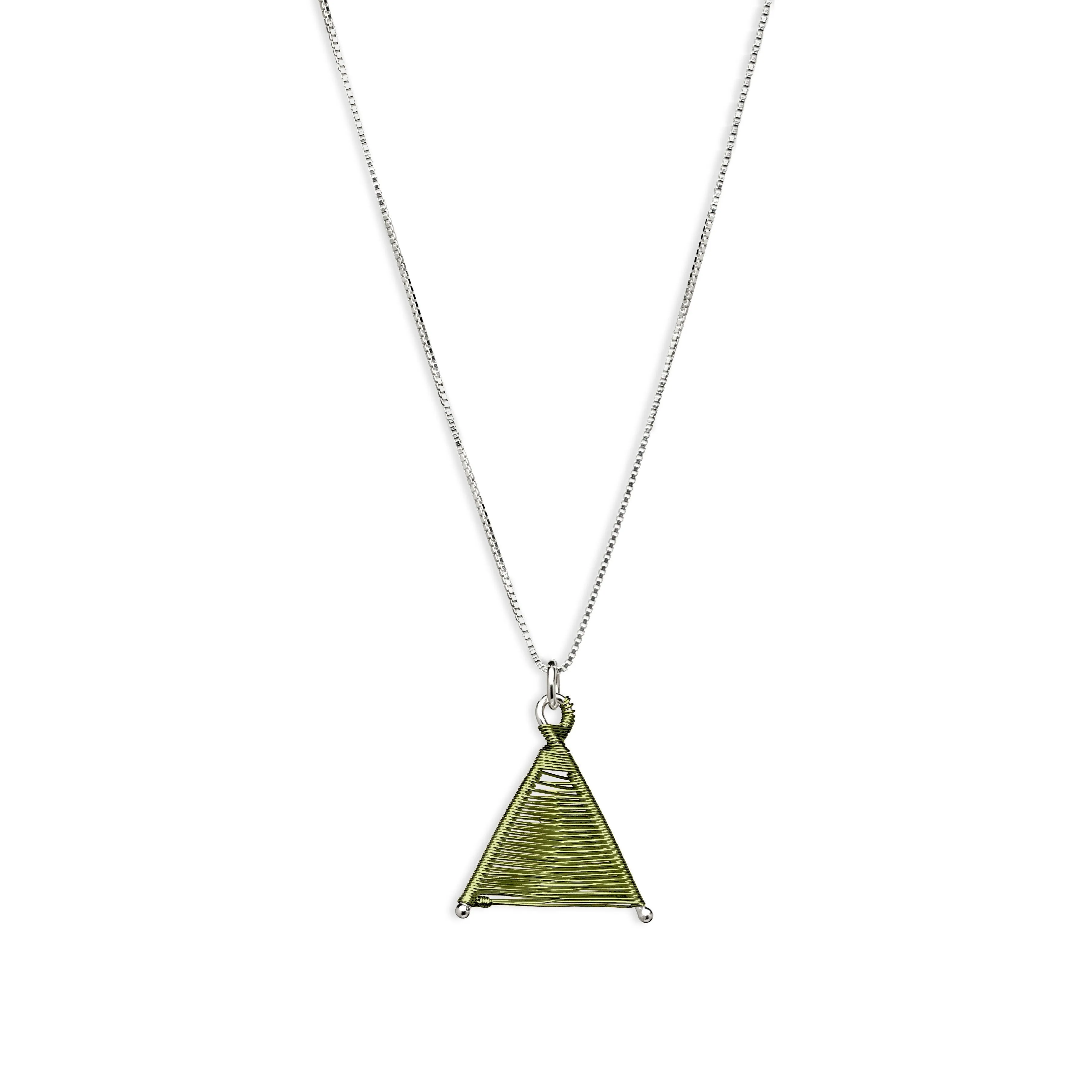 Tiny Woven Wishbone Green Copper & Silver Necklace