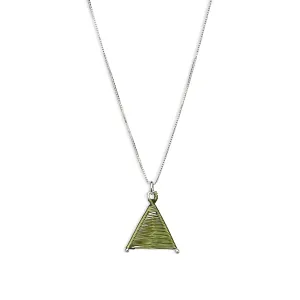 Tiny Woven Wishbone Green Copper & Silver Necklace