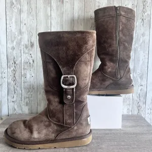 UGG Cargo III Moto Suede Mid-Calf Shearling Boot Size 6