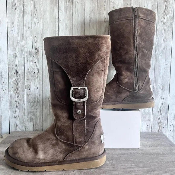 UGG Cargo III Moto Suede Mid-Calf Shearling Boot Size 6