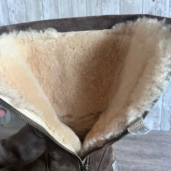 UGG Cargo III Moto Suede Mid-Calf Shearling Boot Size 6