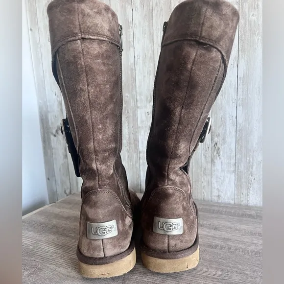 UGG Cargo III Moto Suede Mid-Calf Shearling Boot Size 6