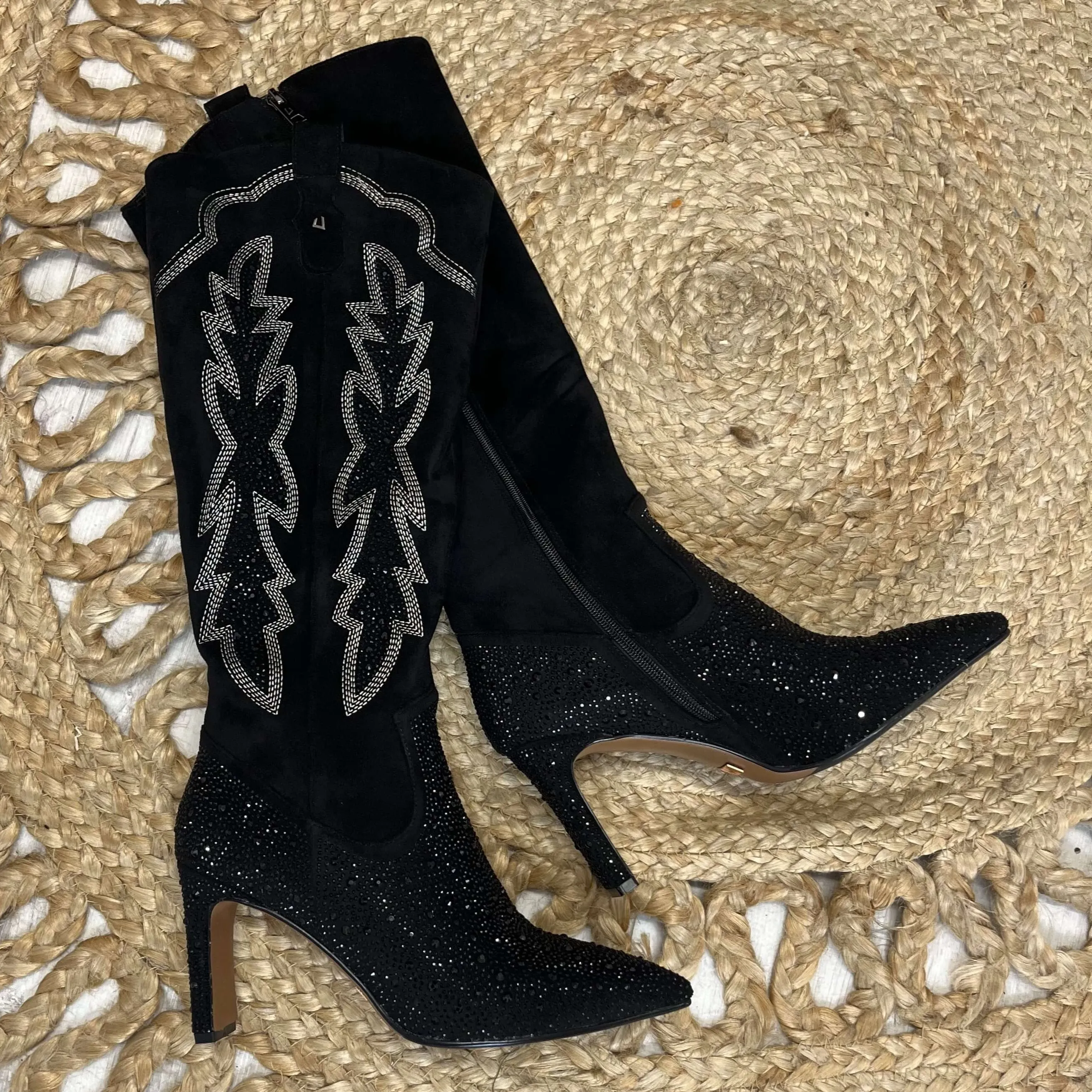 Una Healy Sparkly Long Length Black Western Boots
