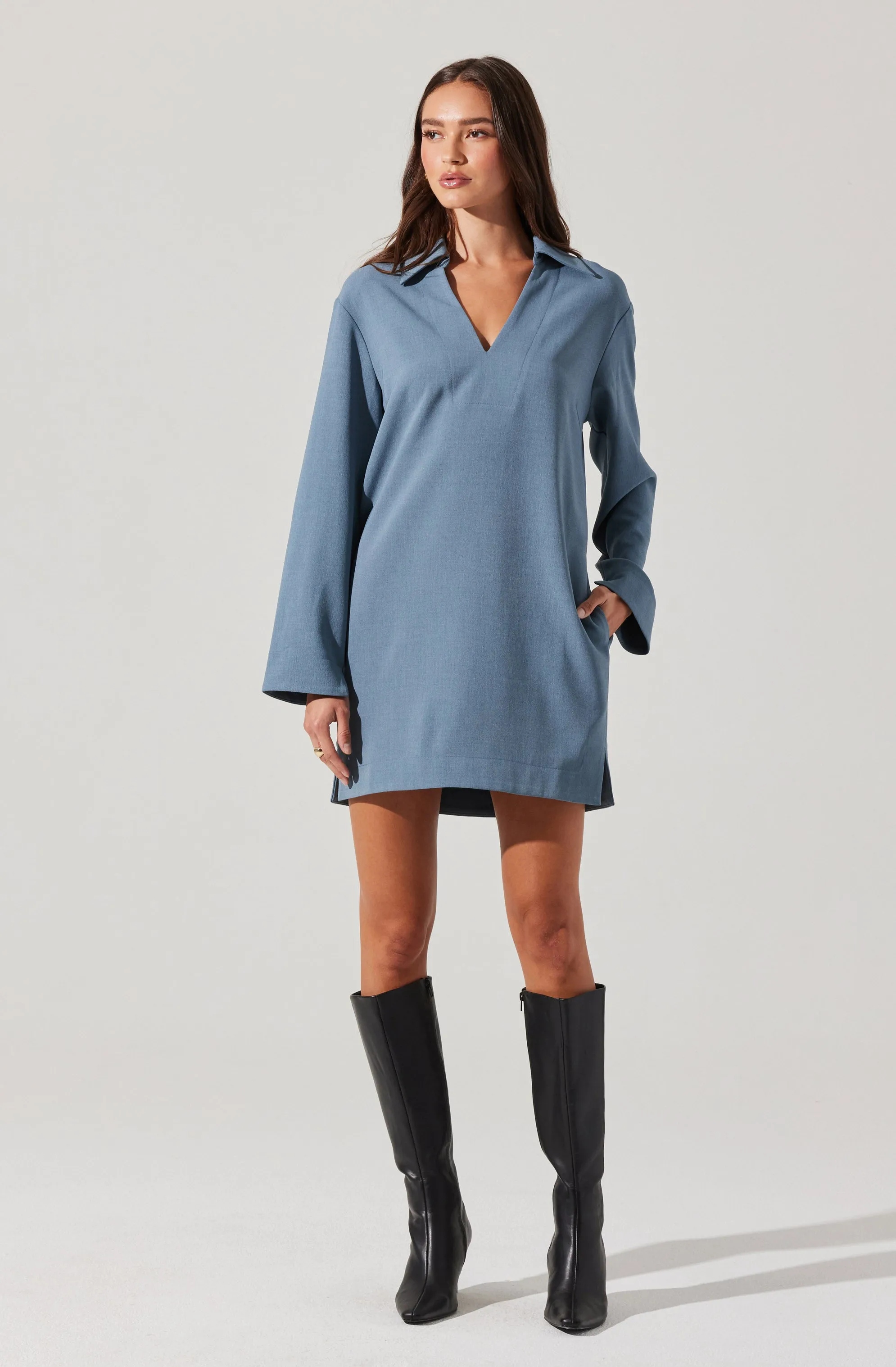 V-Neck Woven Mini Dress