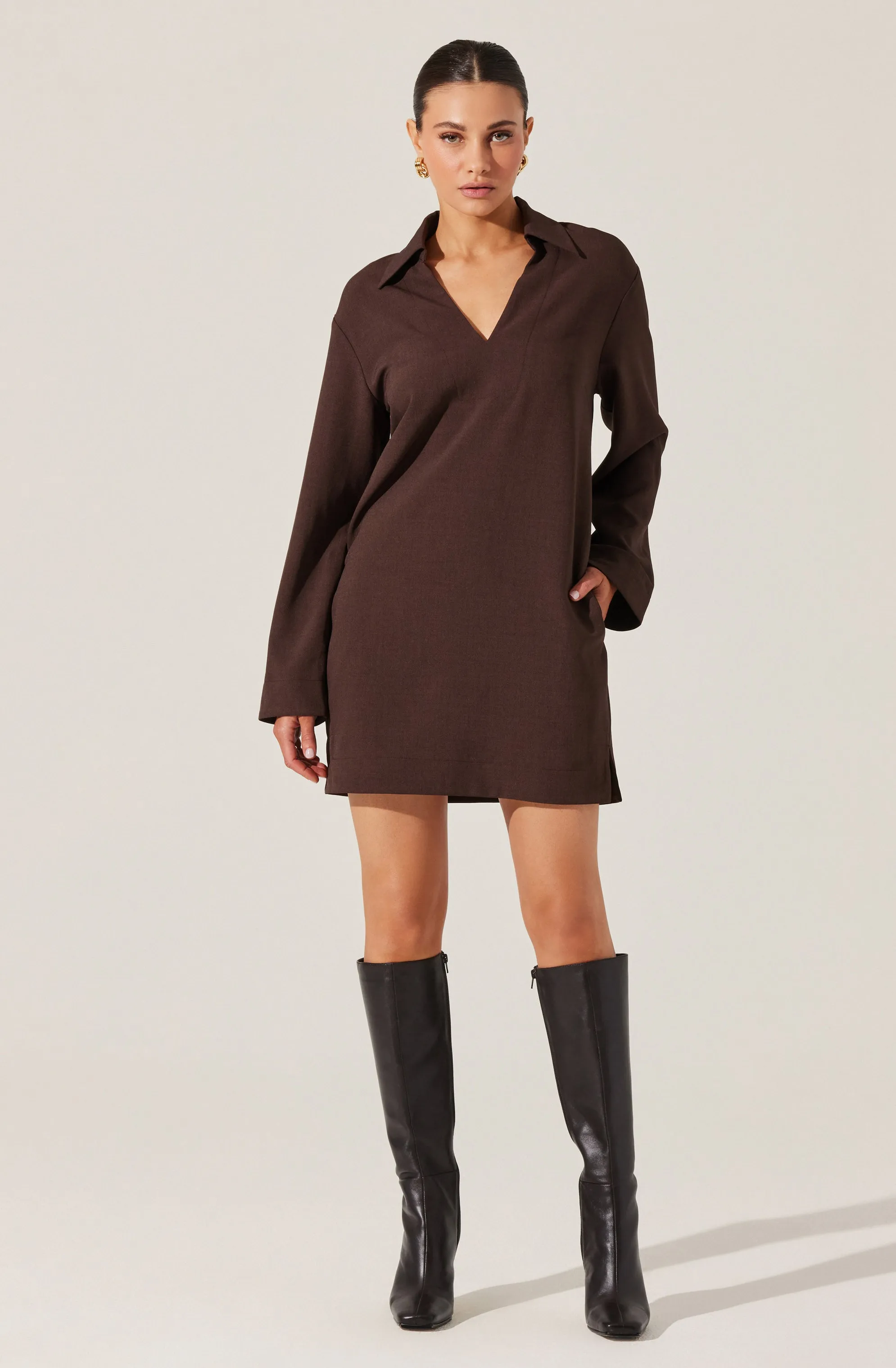 V-Neck Woven Mini Dress