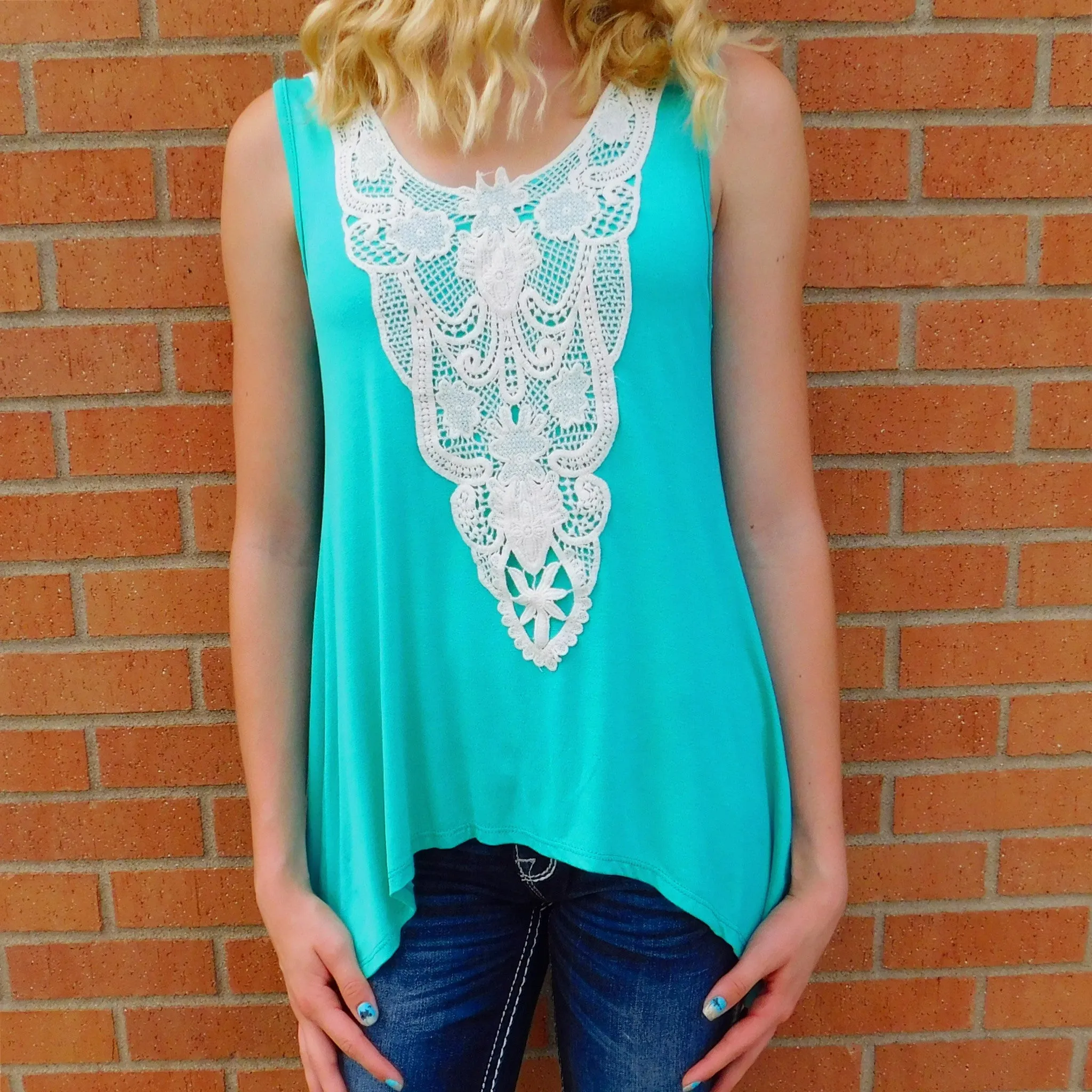 Vanilla Bay | Vintage Ivory Lace Top Teal
