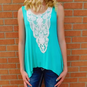 Vanilla Bay | Vintage Ivory Lace Top Teal