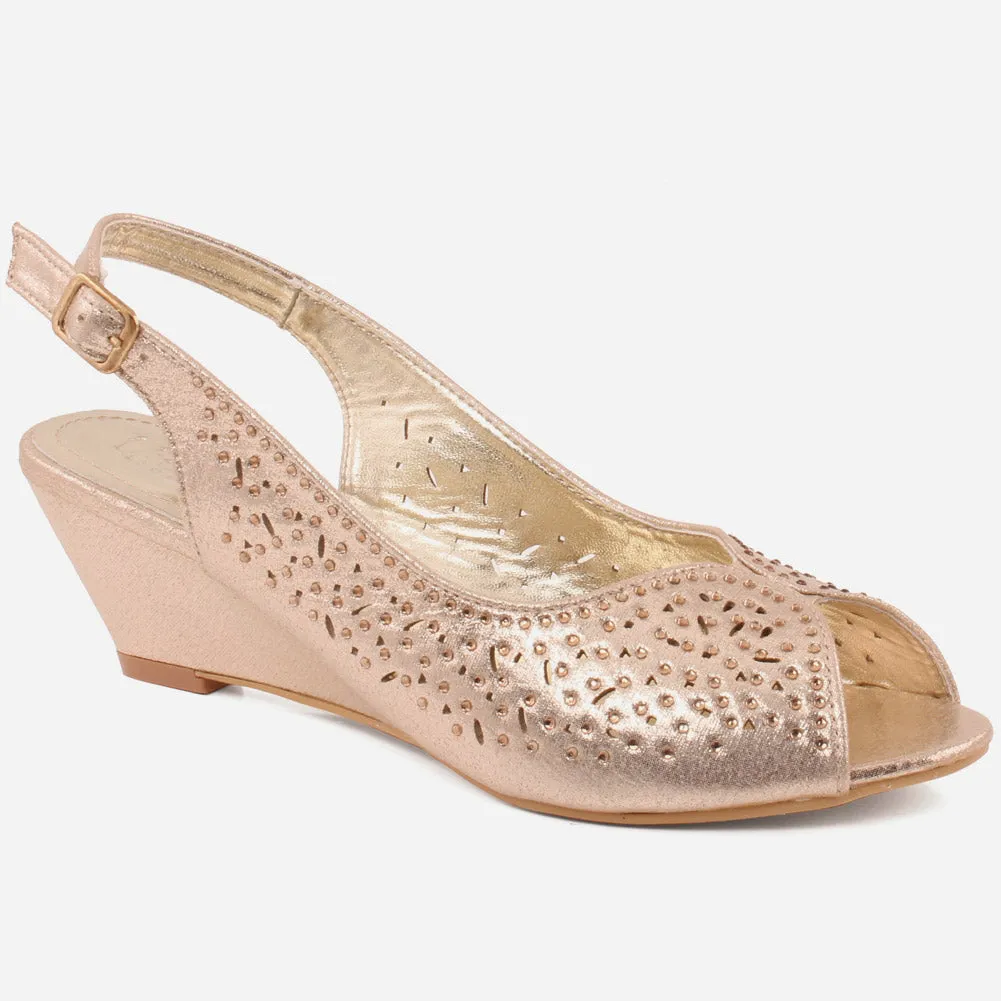 Women "NIKE" Diamantes Buckle Fastening Wedge Heel Sandals