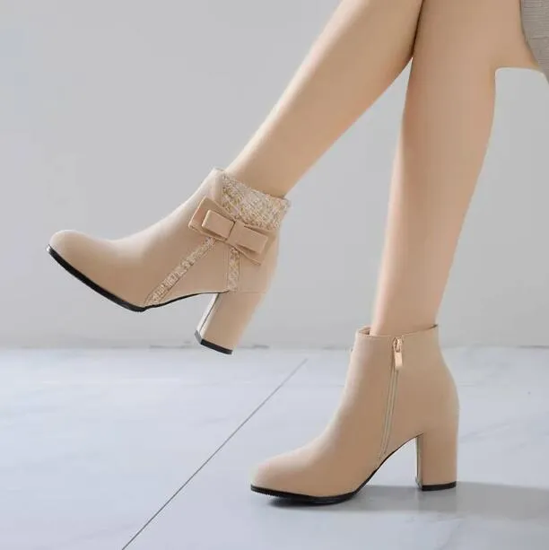 Women's Small Feet Chunky Heel Short Boots TS123