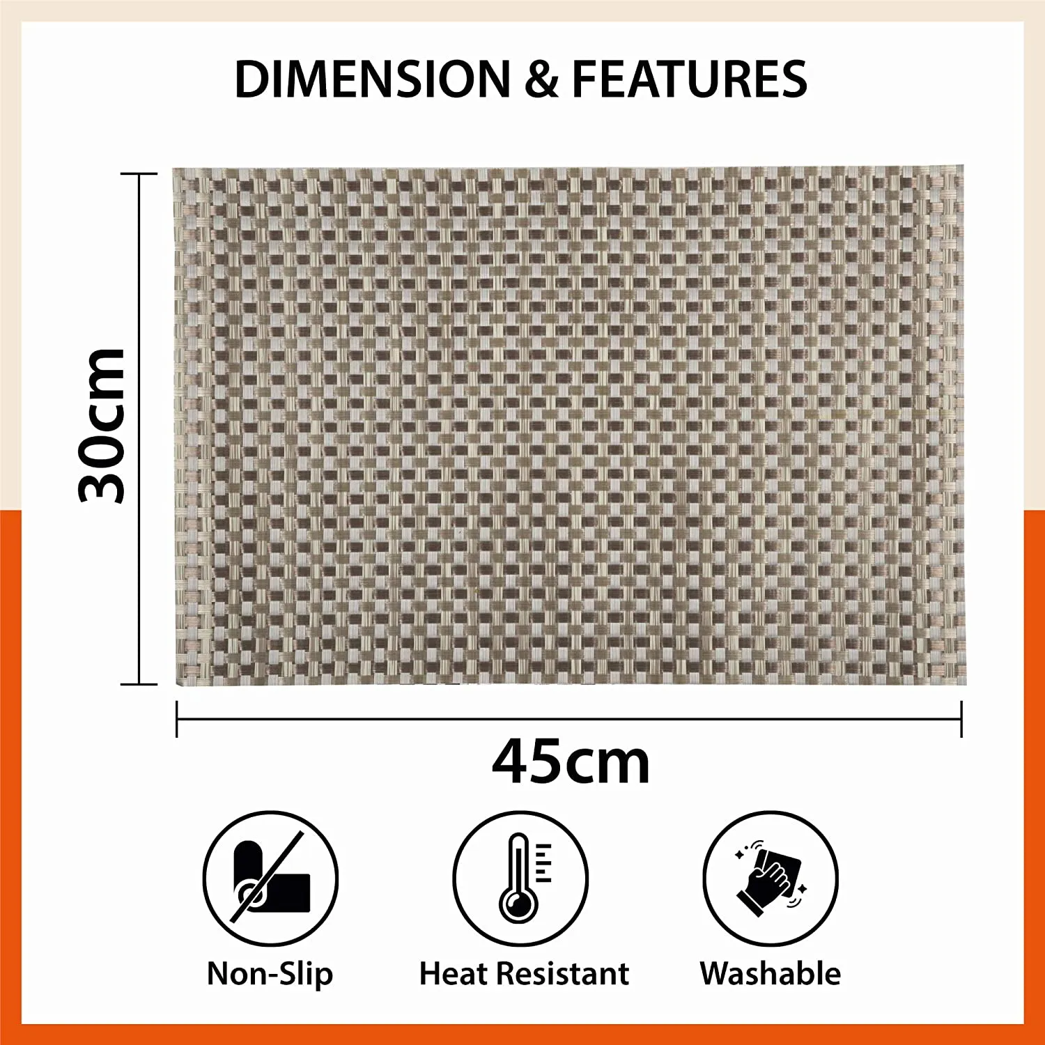 Woven PVC Table Mats / Placemats for Dining Table at Home (Quin - Set of 6 )