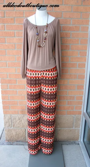 Yahada | Solid Brown 3/4 Bishop Sleeve Top Taupe