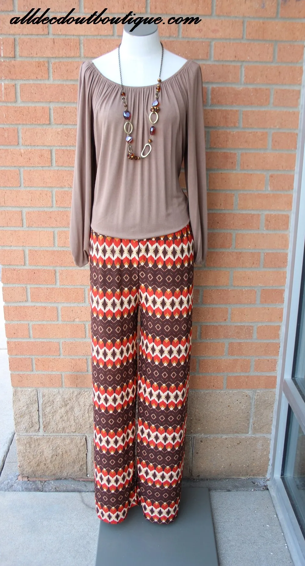Yahada | Solid Brown 3/4 Bishop Sleeve Top Taupe