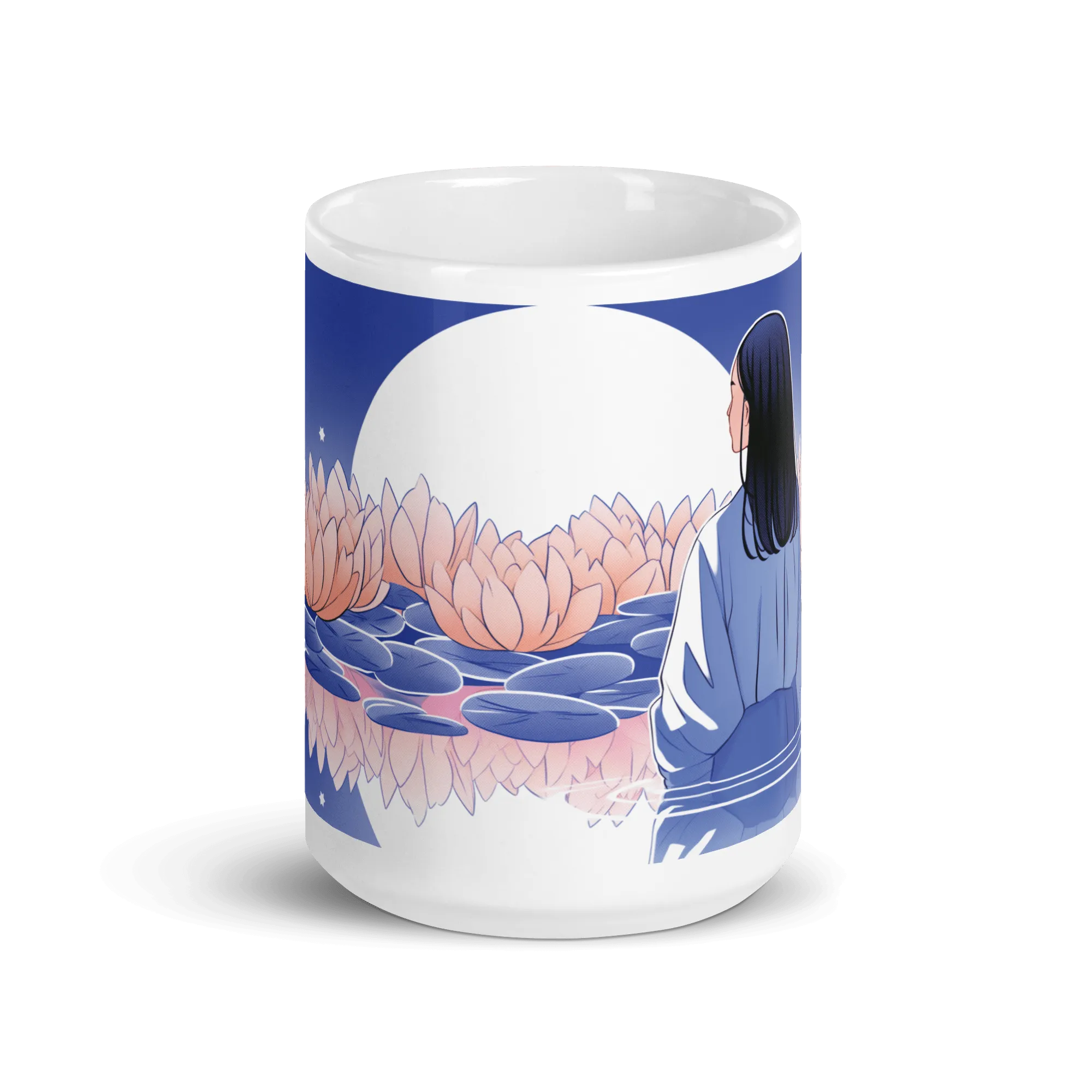 Zen: Full Moon Lotus White Glossy Mug