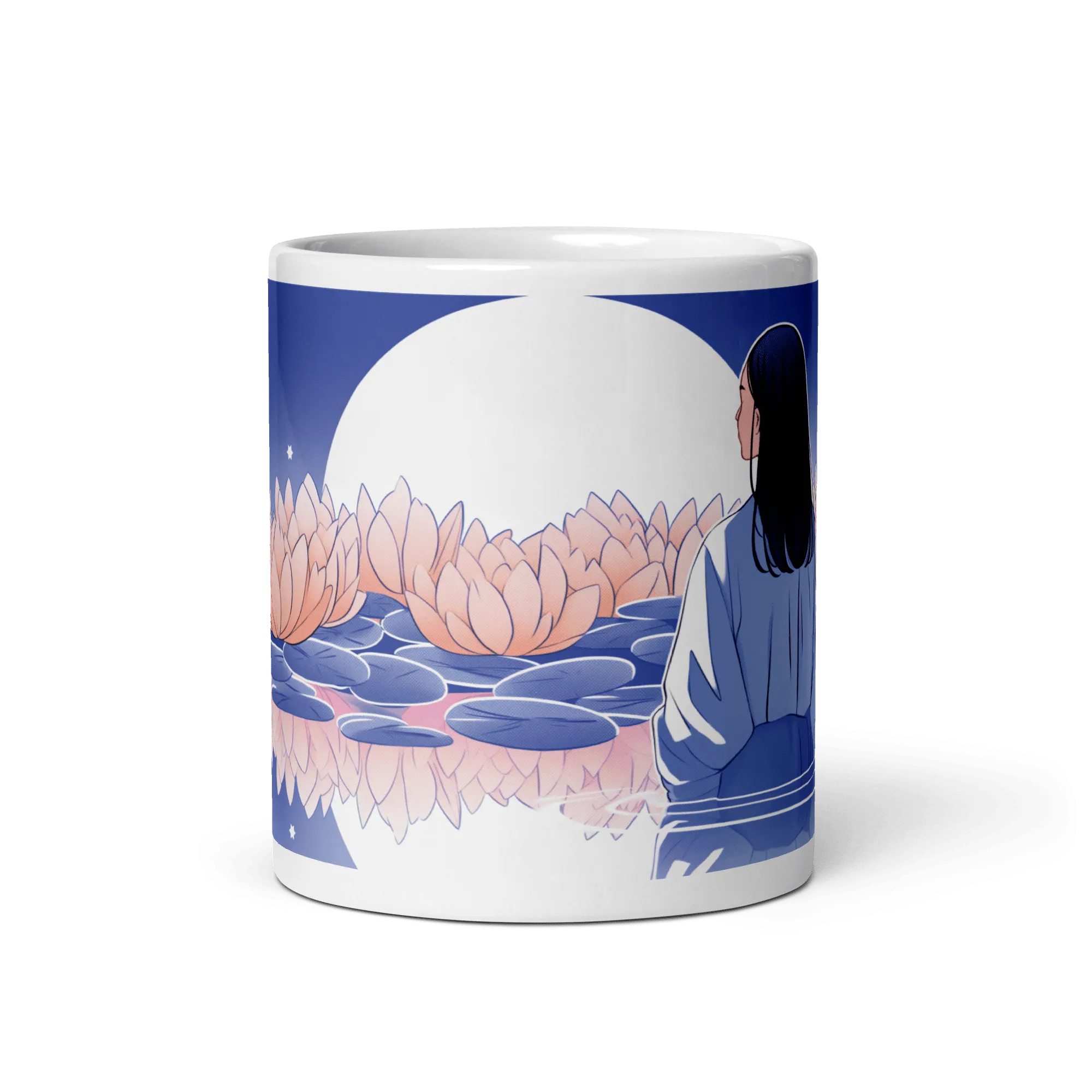 Zen: Full Moon Lotus White Glossy Mug
