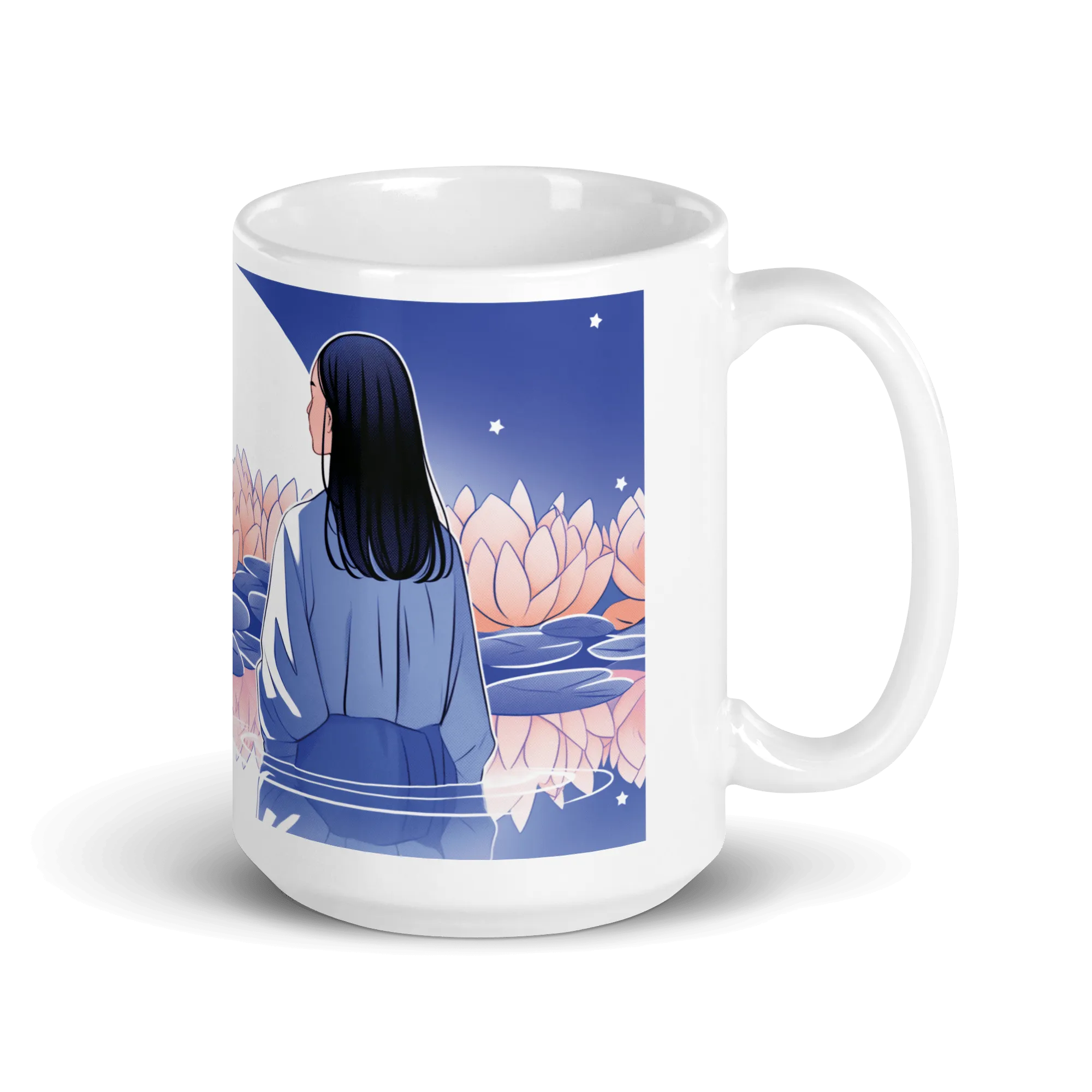 Zen: Full Moon Lotus White Glossy Mug