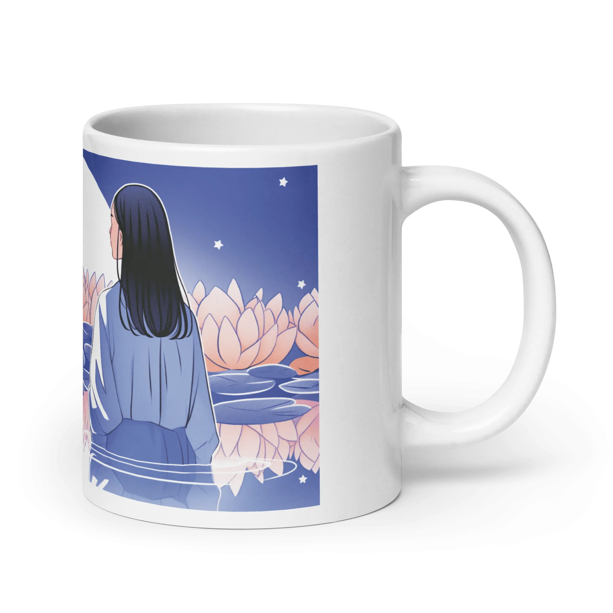 Zen: Full Moon Lotus White Glossy Mug