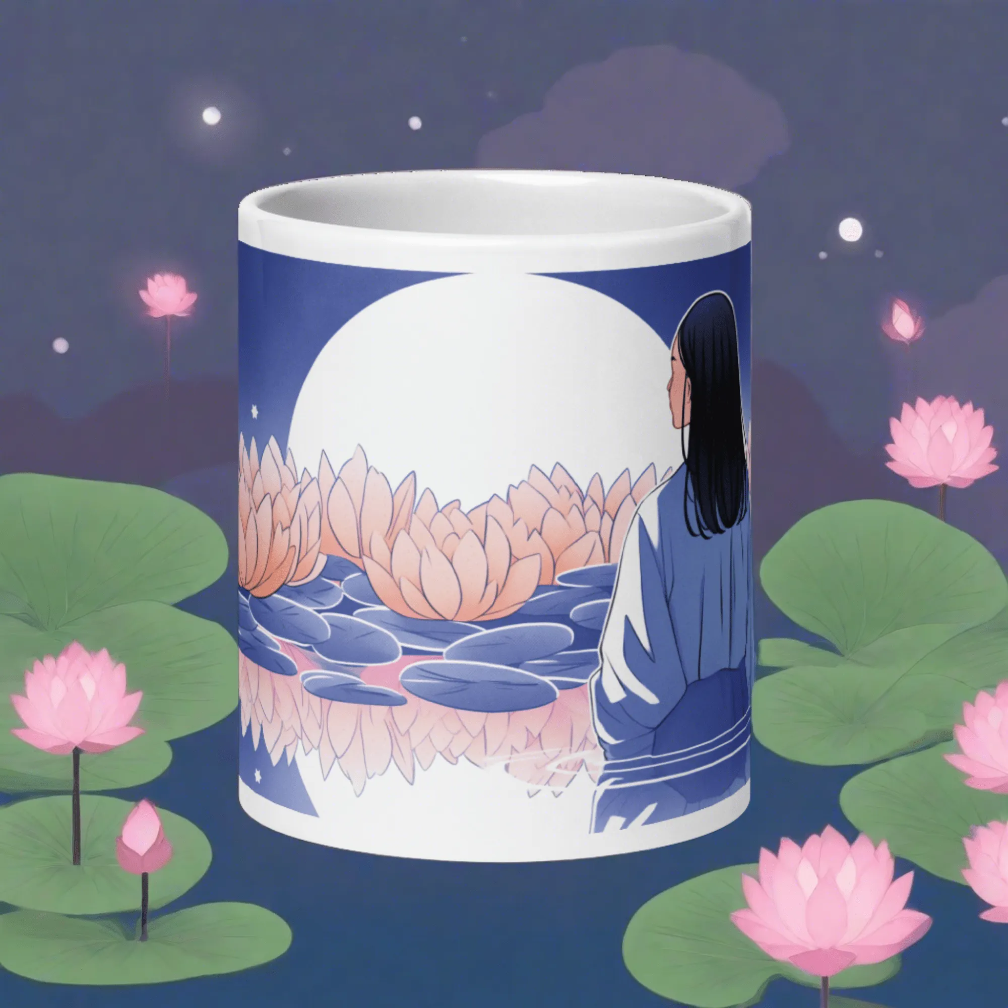 Zen: Full Moon Lotus White Glossy Mug