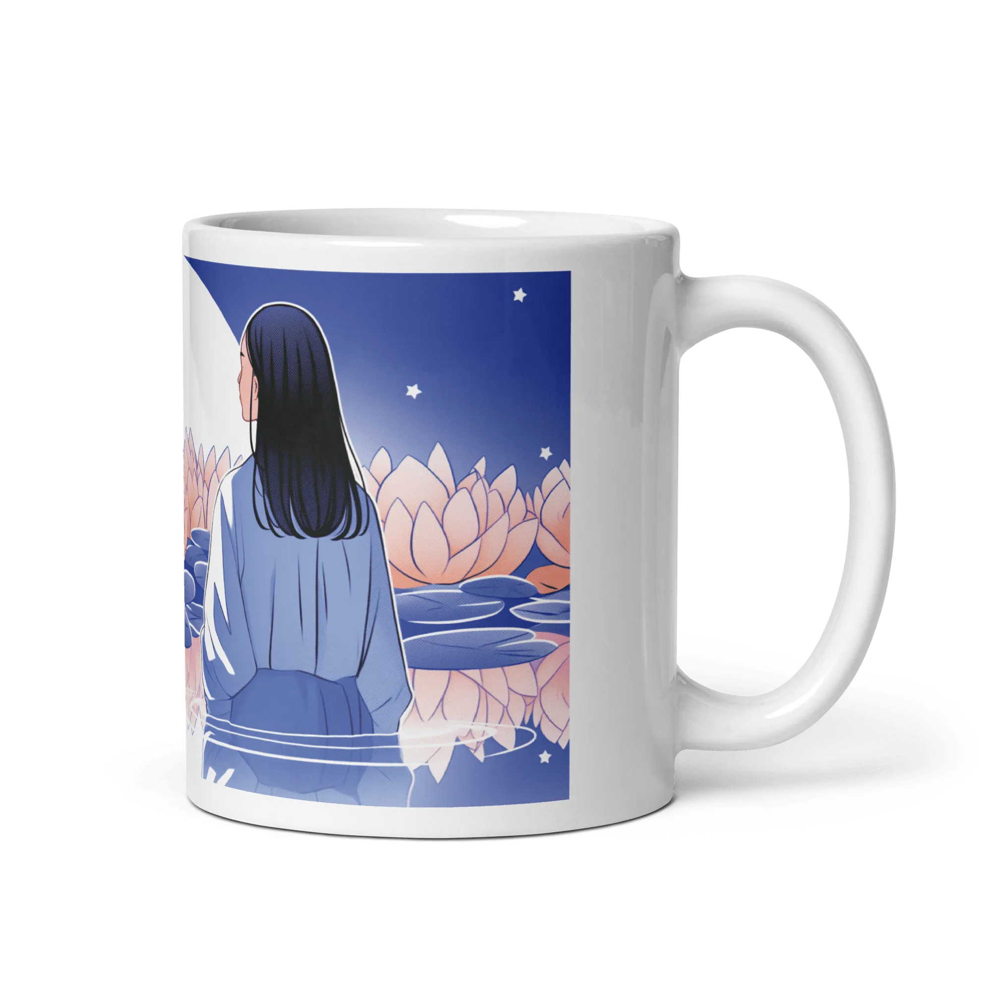 Zen: Full Moon Lotus White Glossy Mug